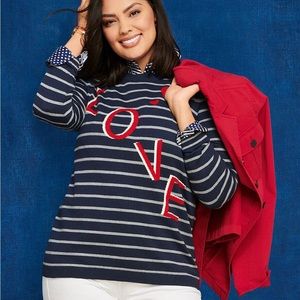 Talbots Blue Stripe LOVE STRIPE Crewneck Sweater